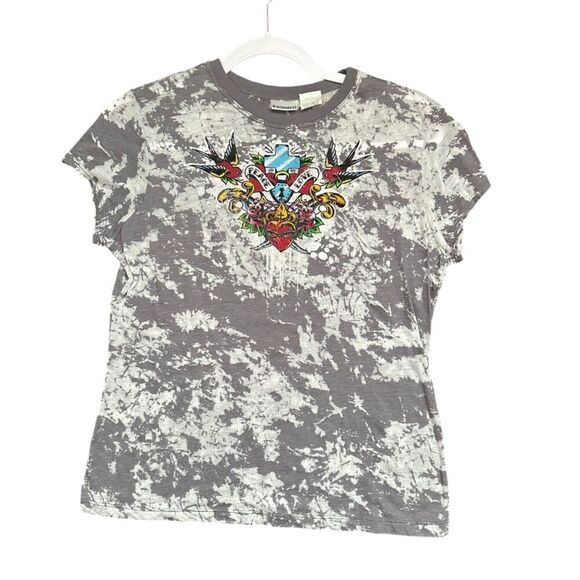 Vintage No Boundaries Tie Dye Peace Love Crewneck Tee Women's L Gray Y2K - Picture 1 of 7